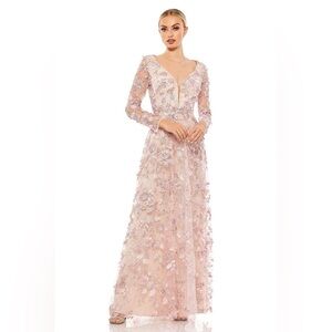 Mac Duggal Pink Embellished Long Sleeve Gown